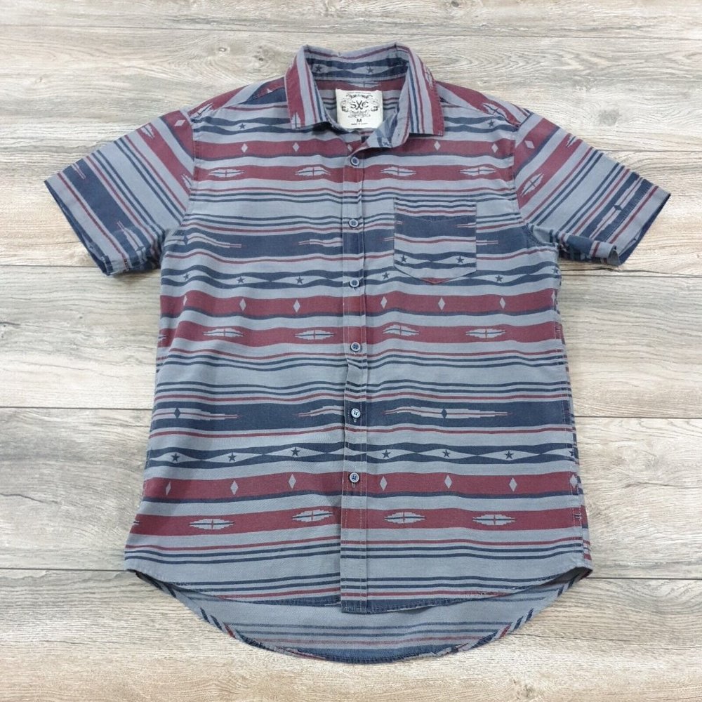 SWC Sunday Work Clothes Mens Medium Short Sleeve Shirt Work Casual Tribal Button
